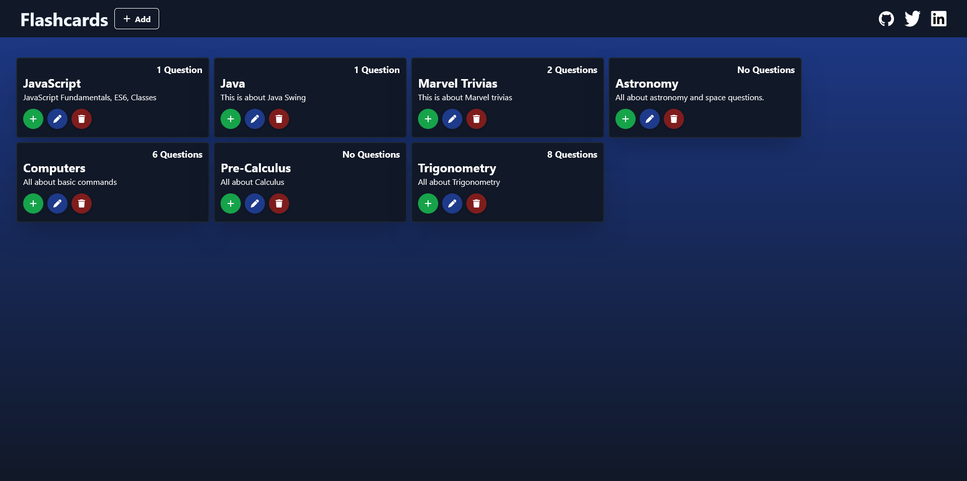 Flashcard sample user interface
