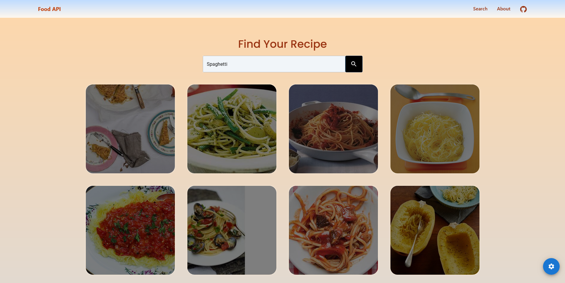 Recipe Search App sample user interface