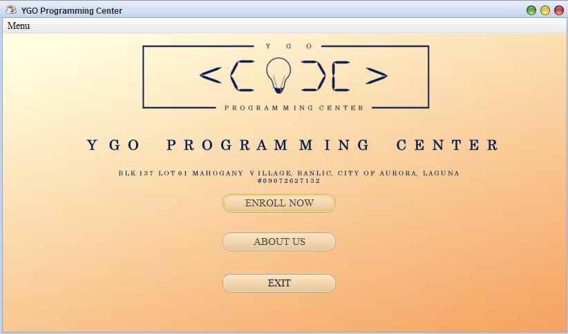YGO Programming Center sample user interface